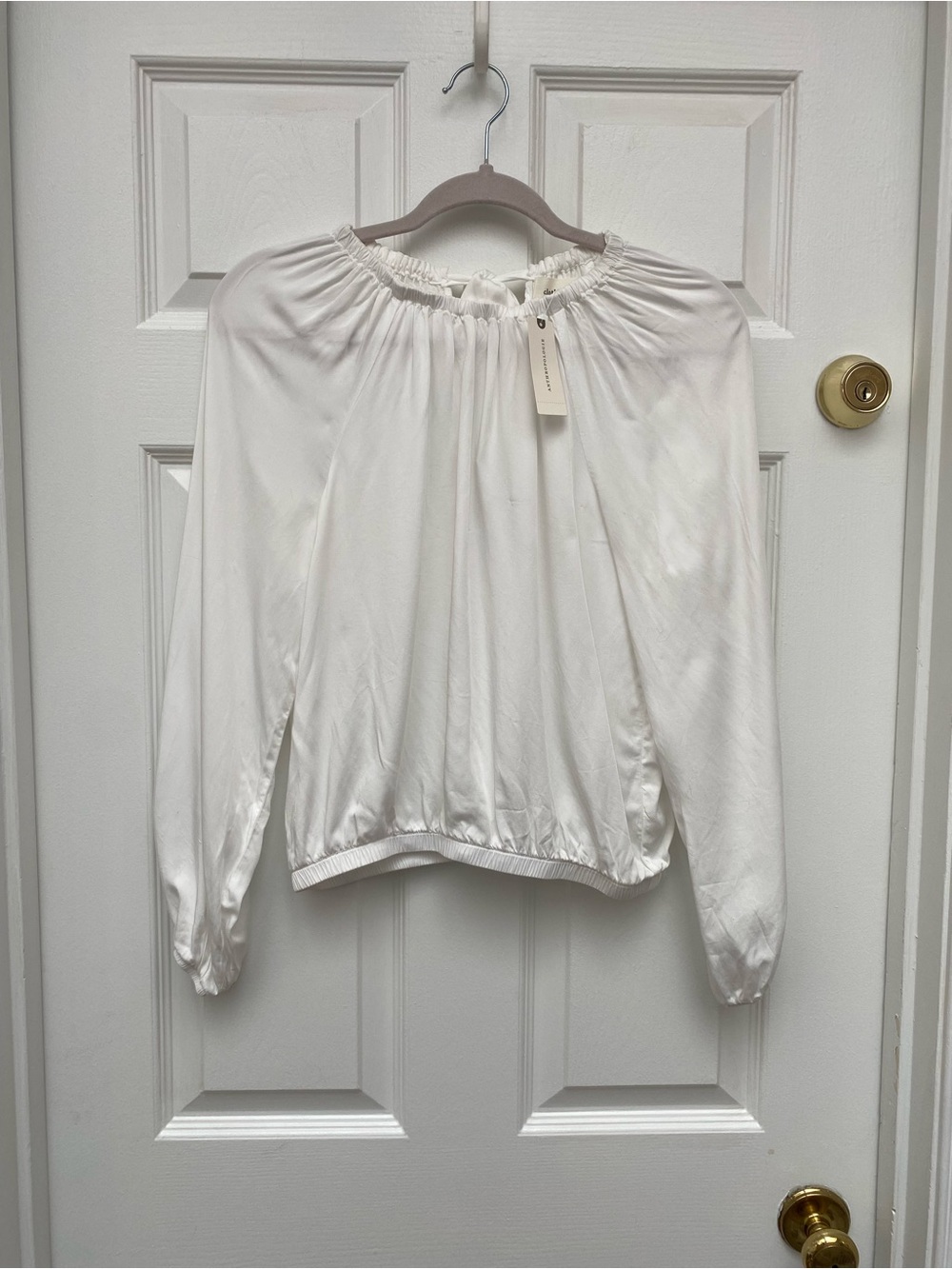 Anthropologie Cloth & Stone White Long Sleeve Blouse w Back Neck Tie - XS